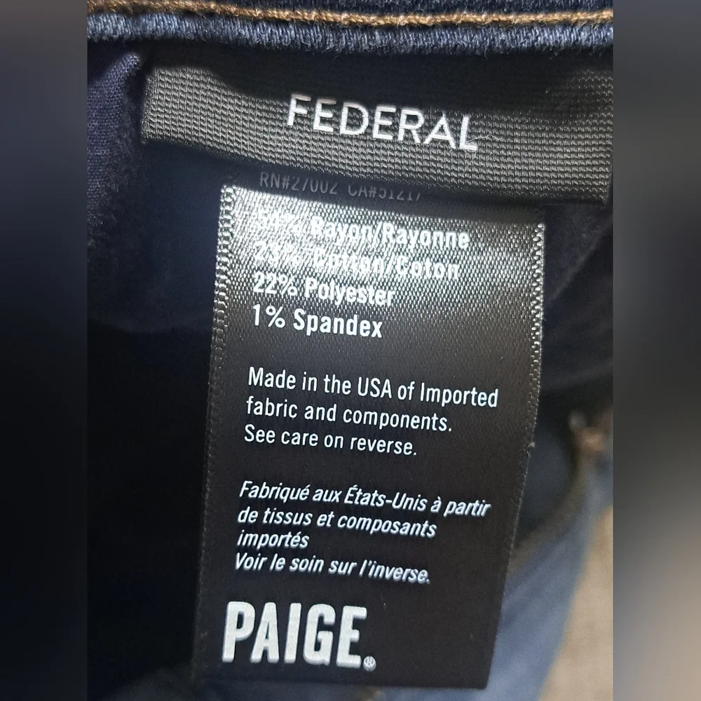 PAIGE Federal Men's Jeans Slim Straight Size 30x30 Blue Stretch Denim USA Made - Picture 5 of 10